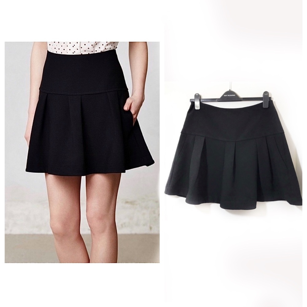Leifsdottir 6 Black Pleated Mini Skirt Flare 90's High Waist Skater Exposed Zip